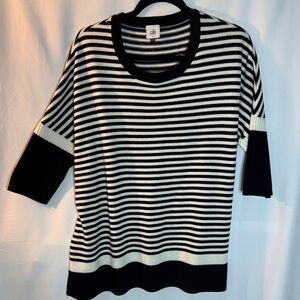 CAbi Black and White Striped Knit Top